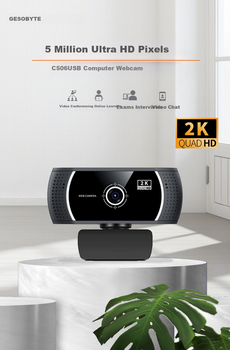 GESOBYTE C910S 4K Live Streaming Camera with Microphone, Ultra HD, Plug-And for Online Classes, Postgraduate Entrance Exams, Interviews, Video Calls, Meetings, Laptop And Desktop USB 1