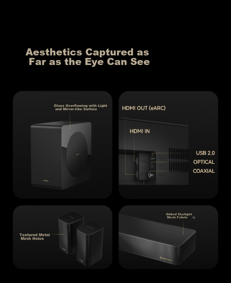 HUAWEI Yuexiang Home Theater 7.1.4 Xingkong Sound Field, Whale Fin Ultra-Heavy Bass, Soundbar Home Theater, Projector TV Gaming Speaker, Mate TV Perfect Companio 16