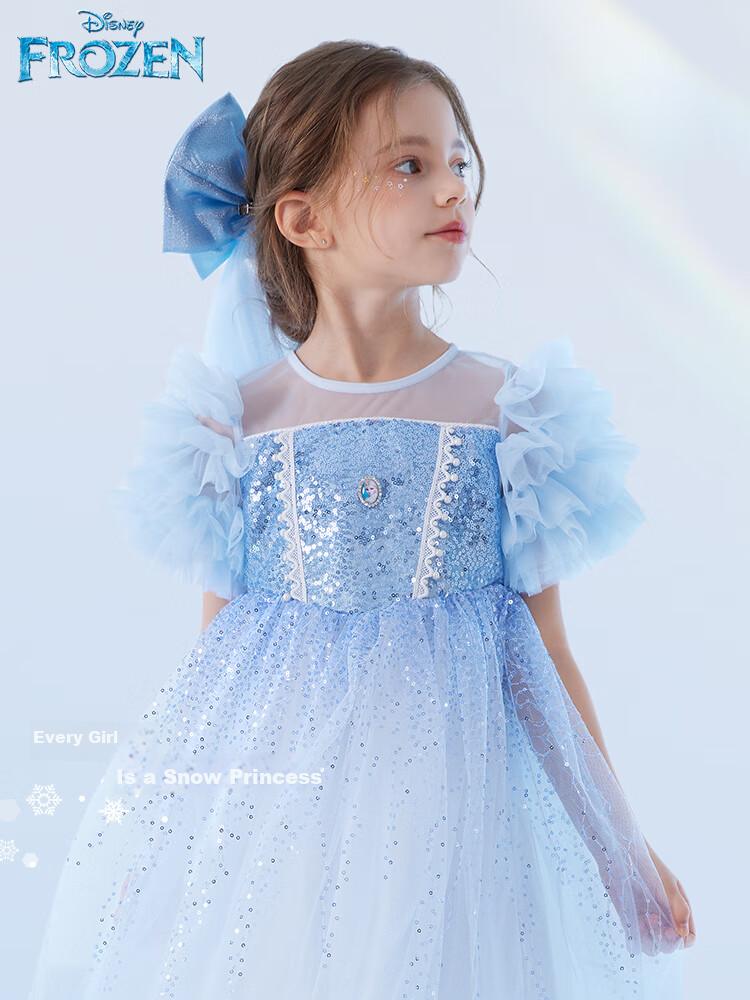 Disney Girls' Dress, Children's Elsa Princess Puffy Skirt, Little Girl's Holiday Party Dress, X84010 Pink, 140cm 1