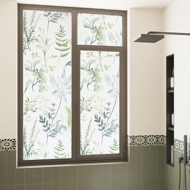 Ouma Frosted Glass Sticker, Green Harmony 90cm*2m Light-Transmitting Opaque Kitchen Bathroom Window Anti-Exposure Film