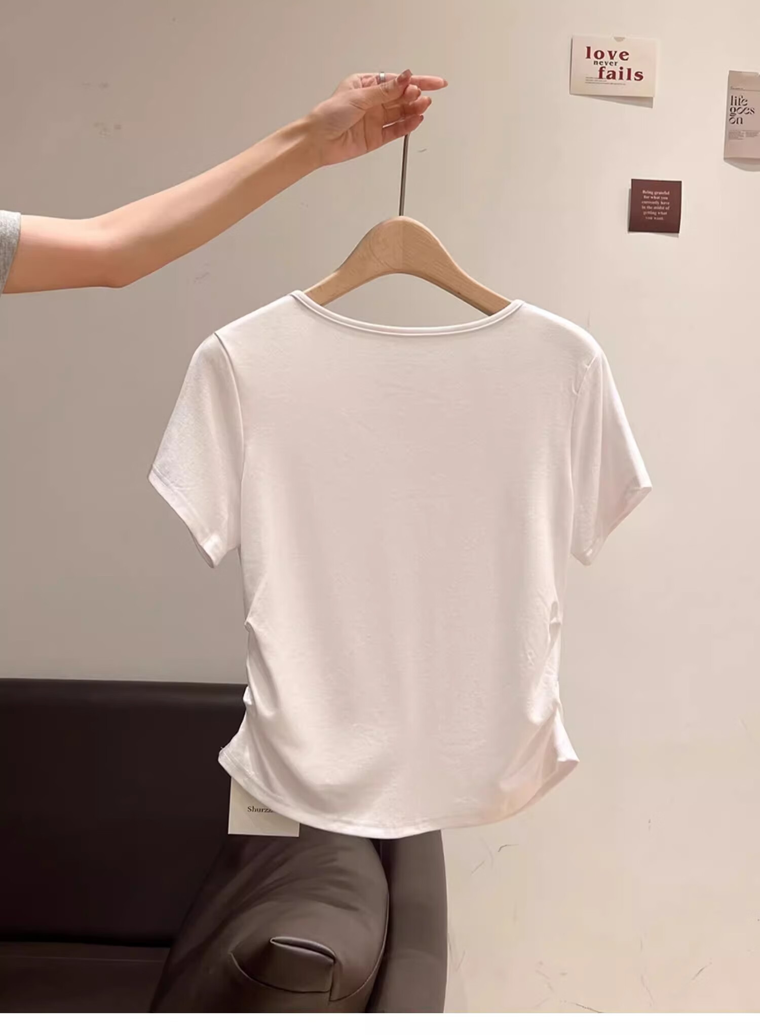 Woodpecker Women's Loose Fit Short Sleeve T-Shirt Summer New V-Neck Ruffled Waist Slim Crop Top White 2XL 3