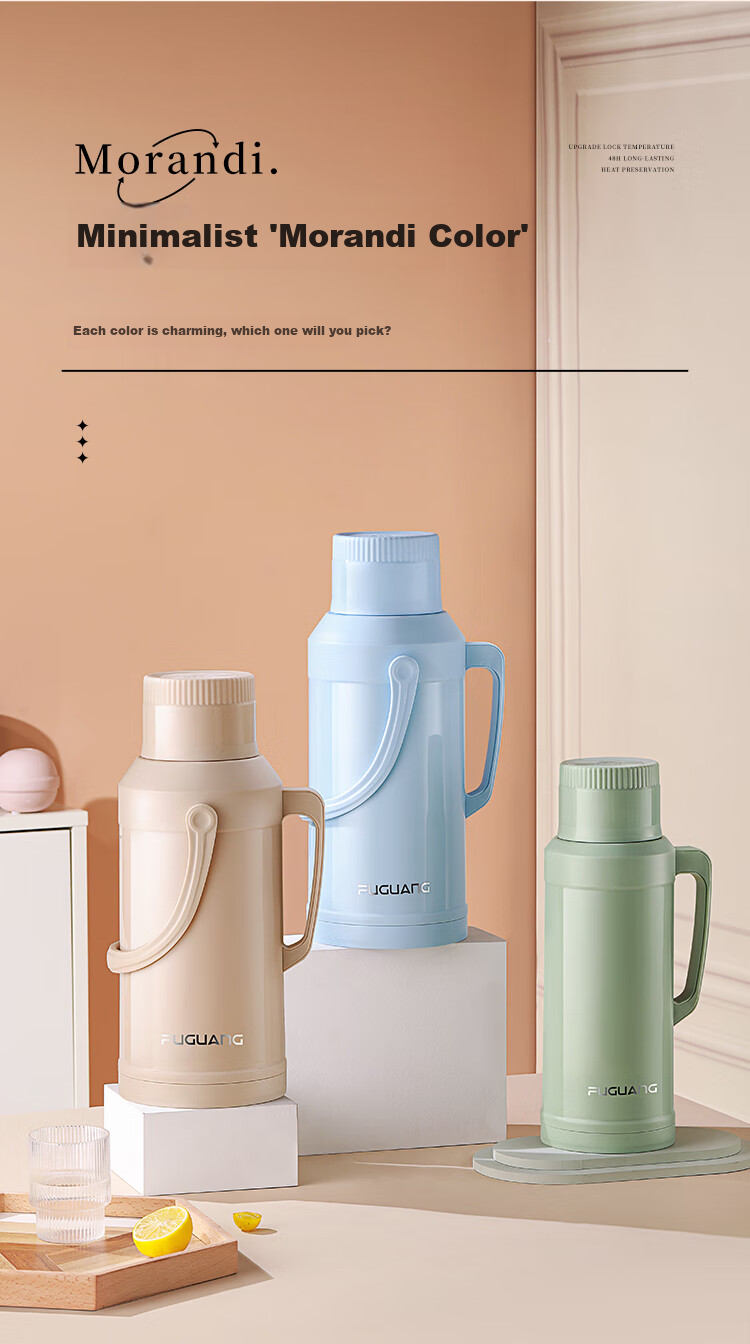 FGA Fuguang Insulated Bottle with Glass Inner Liner, Large Capacity Hot Water Thermos for Home, Dormitory, Office, Tea Bottle, 2L 10