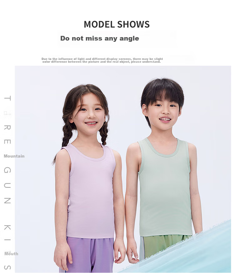 THREEGUN Children's Cooling Woodland 3A Antibacterial Round Neck Tank Top for Boys And Girls, Light Purple, Size 110 10