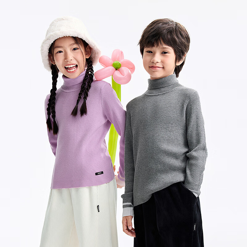 Annil Kids Boys and Girls High Collar Long Sleeve Knit Sweater 2025 Winter New Golden Bell Pink Size 160
