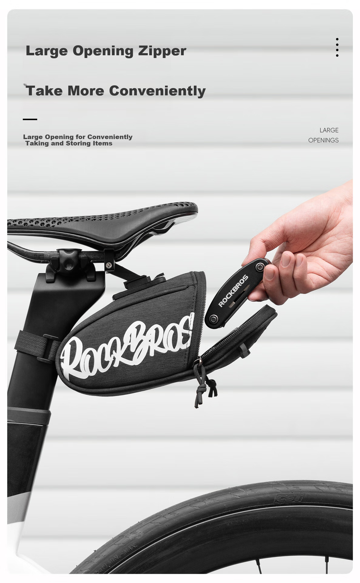 ROCKBROS Bicycle Tail Bag, Portable for Road And Mountain Bikes, Folding Bike Saddle Bag, Cycling Seat Cover Accessory, Black 7