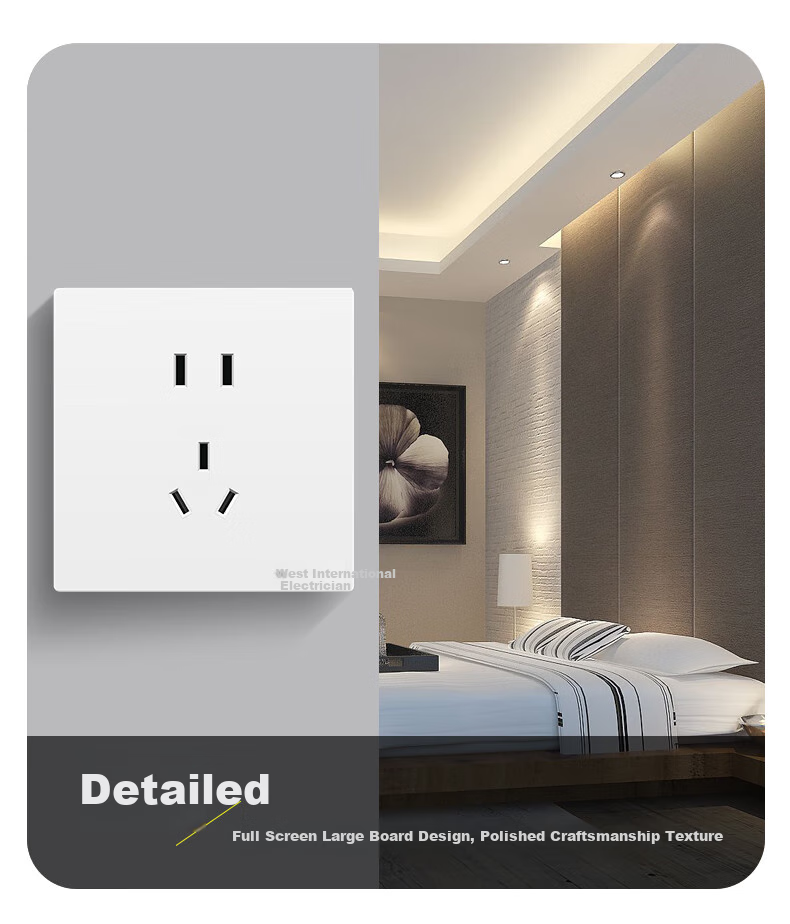 FDD Socket Panel, 86-Type Wall Power Switch, Concealed Recessed Five-Hole Socket, Frameless Large Panel, White, USB+Type-C Five-Hole [20W] White 4
