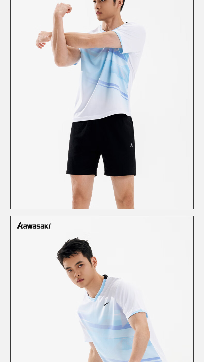 Kawasaki Men's Badminton Shirt Quick-Dry Breathable Training V-Neck Sports Short Sleeve Professional Phantom Blue XL 1