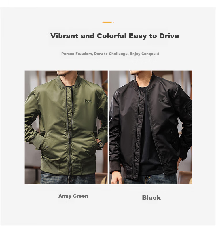JEEP Men's Jacket, Pilot Style Windbreaker, Spring And Autumn Workwear Baseball Collar Outerwear, Black, XL 5
