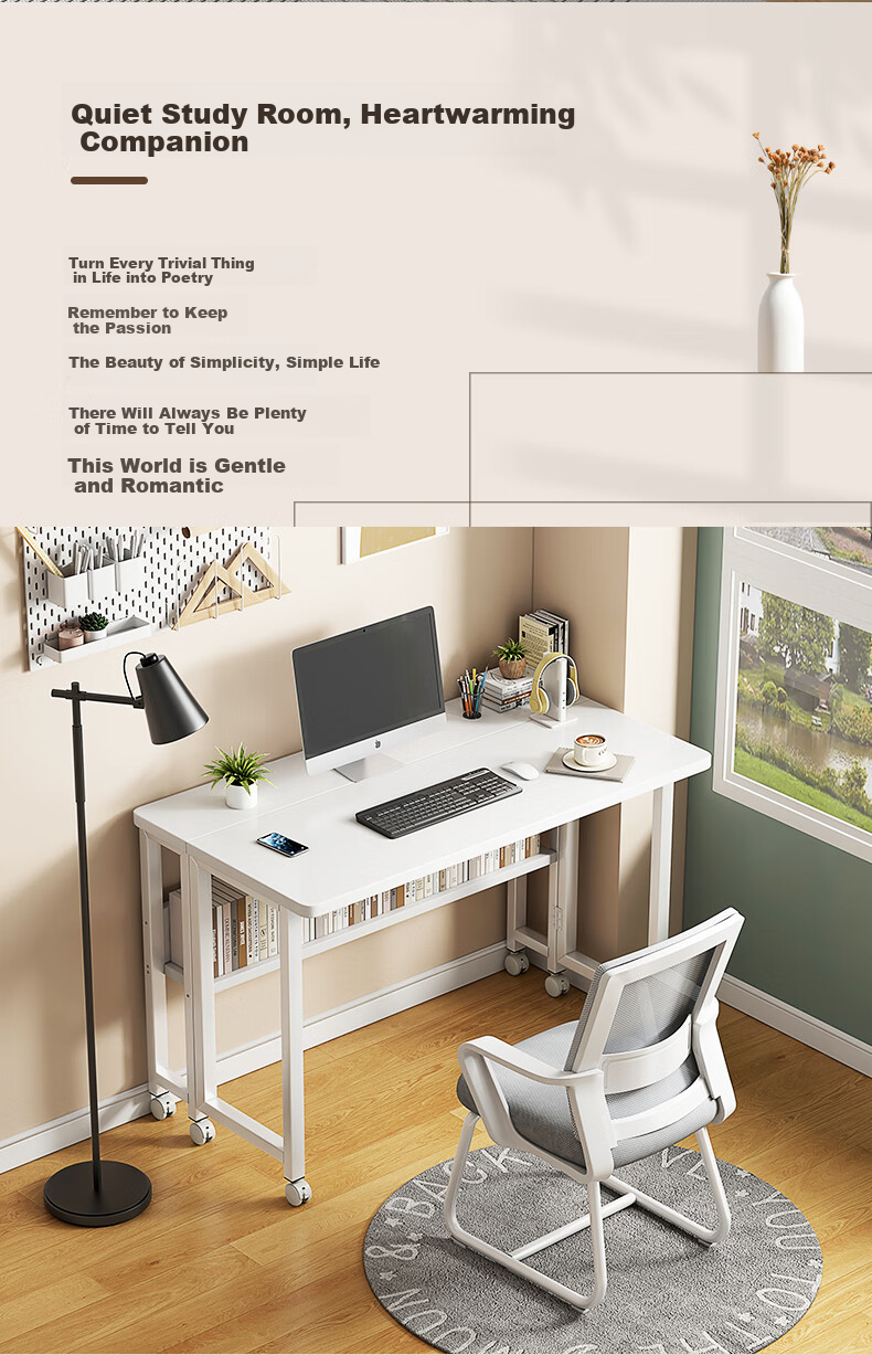 Jingzhihongwei Folding Computer Desk, Bedroom Home Desktop, Student Writing Desk, Simple Modern Writing Table, Mobile Work Office Desk 1