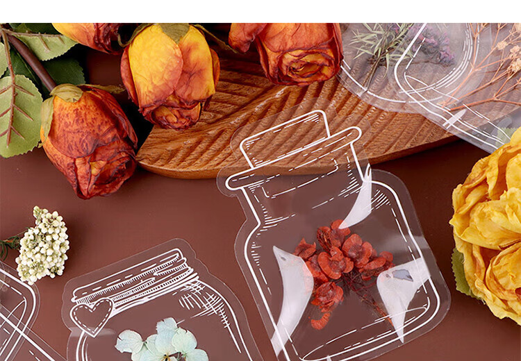 E-Mugu Transparent Dried Flower Bookmarks 20 Sheets Birthday Gift DIY Craft Kit Specimens PVC Laminated Plant Leaves Pressed Petals Glass Wood Frame Tools Hand-Painted 14