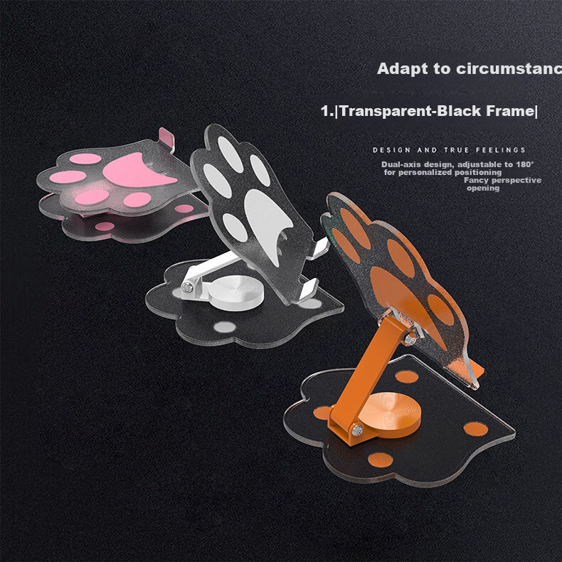 JPLAYER Phone Stand, Desktop 360° Multifunctional Rotating Folding Tablet Stand, IPad Lazy Support Stand, for Gaming, Online Classes, Drawing, Metal Live Streaming, Cute Cat Paw Style, Black 8