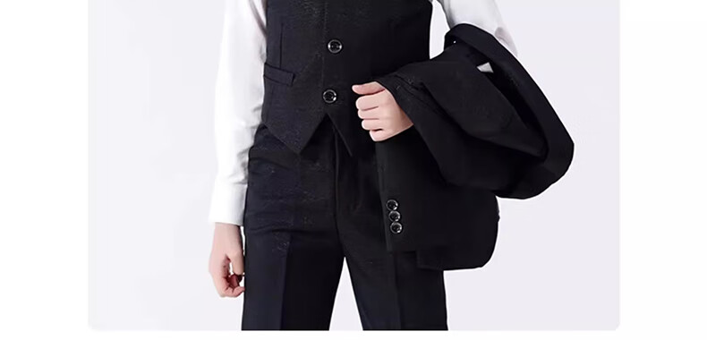 Romon Children's Suit Set Boys' British Style Host Piano Performance Outfit Autumn Shiny Black 5-Piece Set Size 110 14