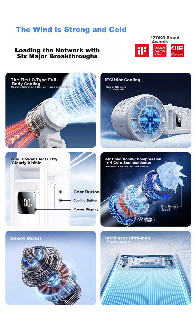 Azeada Handheld Foldable USB Fan, Desktop Neck-Hanging Mini Semiconductor Cooling Ice Pack, Powerful Turbine Fan with Long Battery Life And Quiet Operation, Portable Gift 7