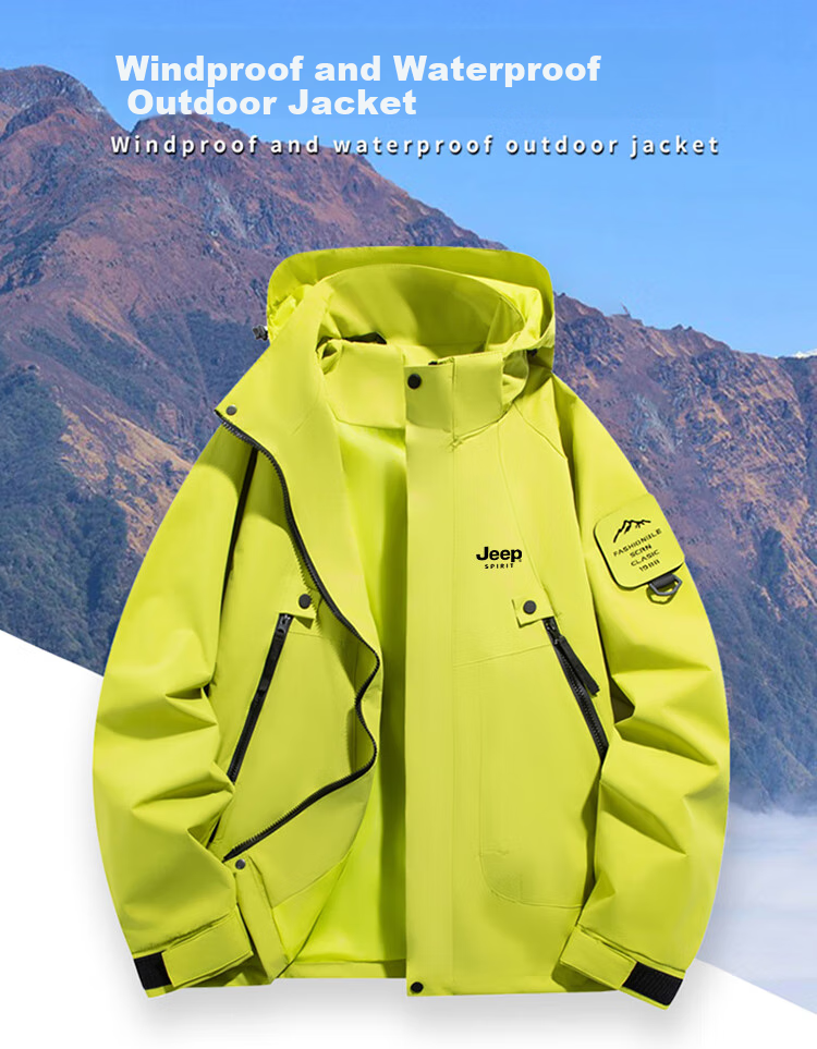 JEEP SPIRIT Men's Spring And Autumn Jacket, Casual Waterproof Sports Hiking Coat for Couples, Fluorescent Green, Size L 1