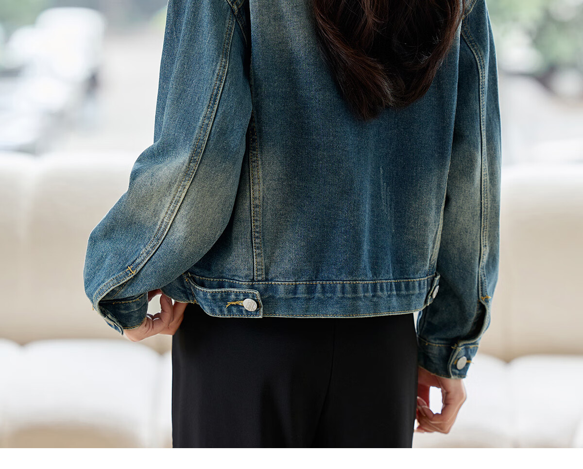 Pincai Women's Denim Jacket Trendy Retro Double Pocket Design Casual Versatile Top P53D006 48