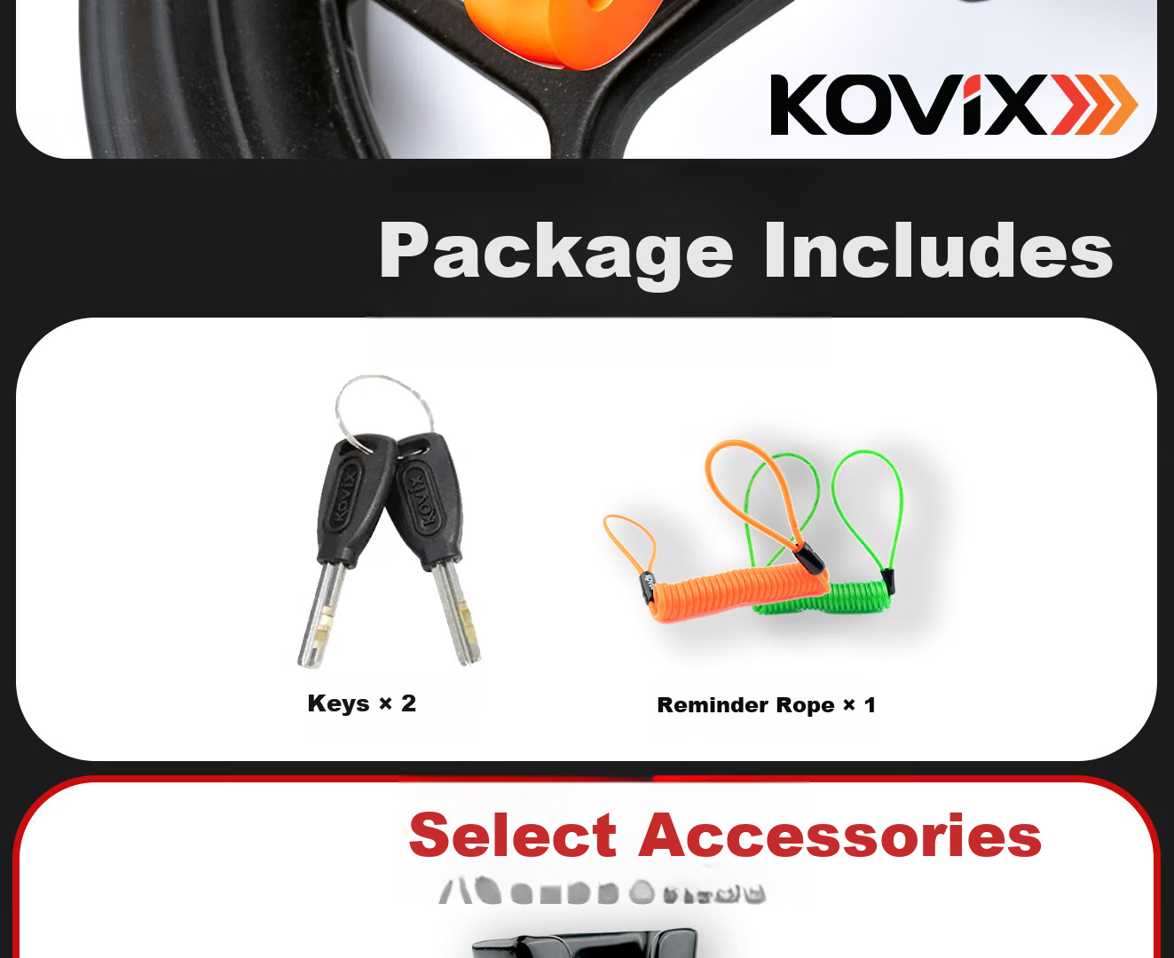 KOVIX KVC1 Motorcycle Disc Brake Lock, Electric Bike Lock, Mountain Bike Anti-Theft Lock, Waterproof C-Grade Lock Core, Scooter Lock 3