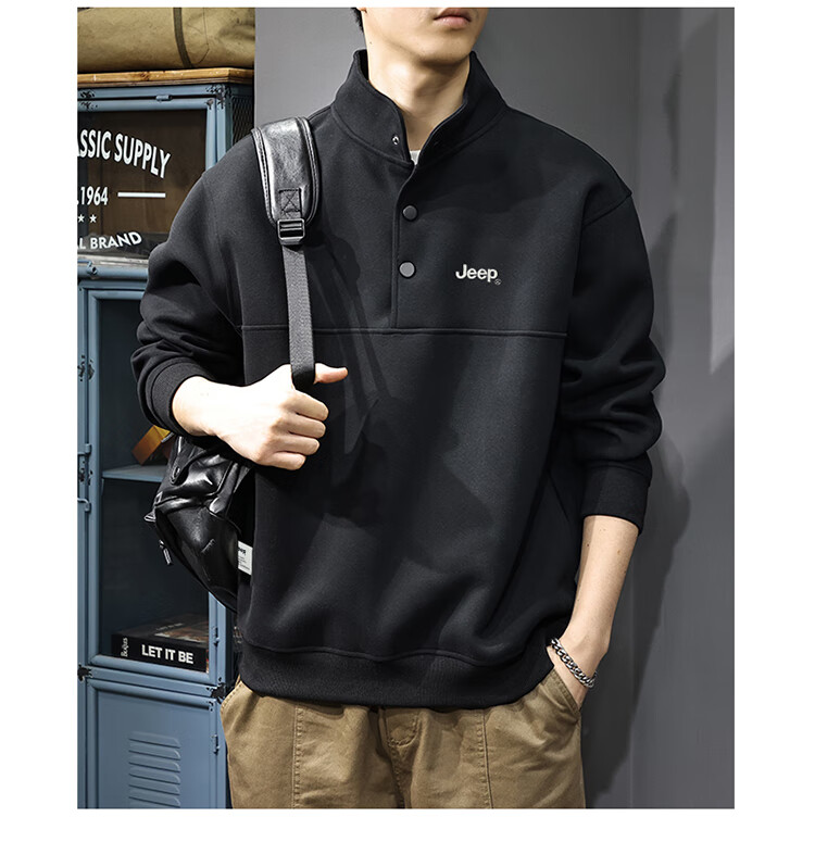 JEEP Men's Sweatshirt, Spring And Autumn Heavy Embroidery Base Layer, Casual Trendy Top for Men, Black, Size L 9