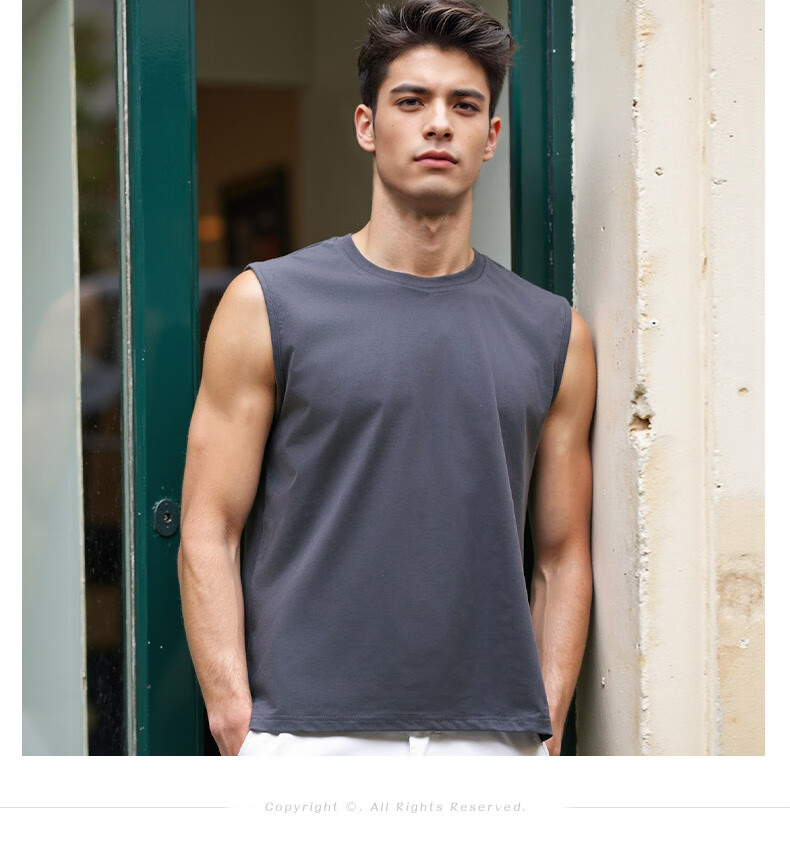 ROMON 100% Cotton Men's Vest Summer Thin Comfortable Breathable Casual Loose Sleeveless T-Shirt Tank Top 12