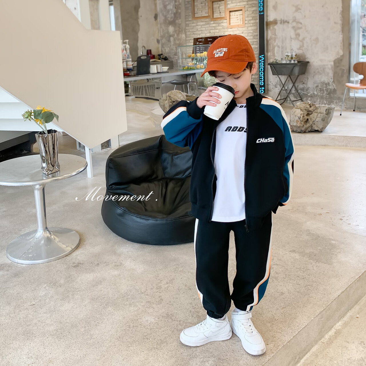 Zuo Xi Boys Sportswear Set 2025 New Autumn Jacket and Pants Black 170