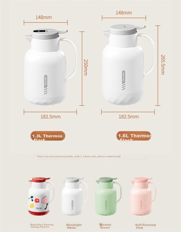 JEKO&JEKO Insulated Thermos Flask, Household Hot Water Kettle, Dormitory Student Water Bottle, Peiliken, 1.3L, Moonlight White 9