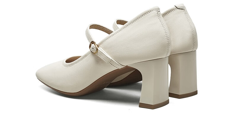 Eierkang Women's Retro Mary Jane Shoes Single Strap Chunky Heel Pumps Shallow High Heels 27561W Off-White Size 39 4