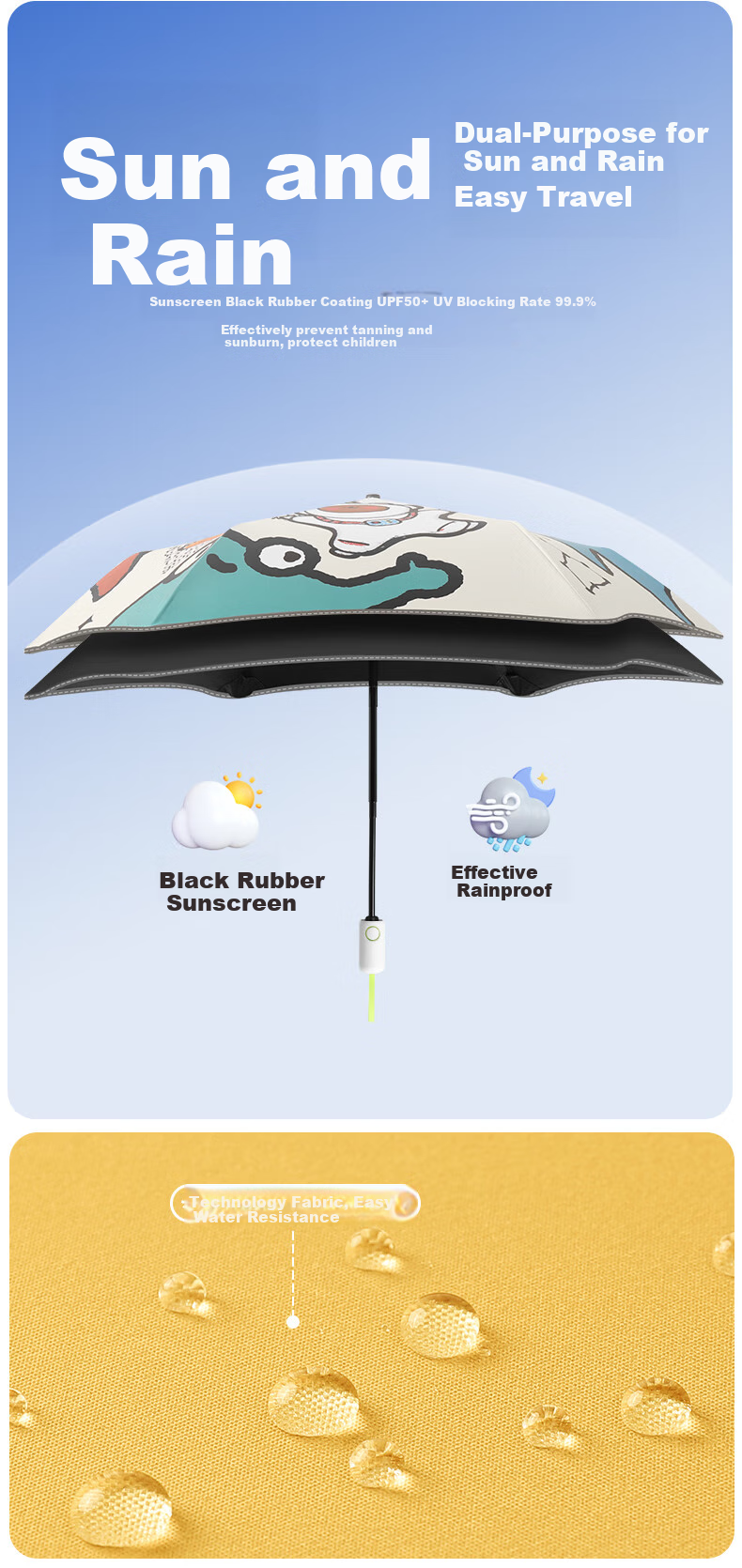 ENGMARSS Children's Umbrella, Fully Automatic Folding Sun Umbrella for Ages 7-12, Dual-Use for Sunny And Rainy Days, One-Button Full Folding - Shopping Duck Duck 6
