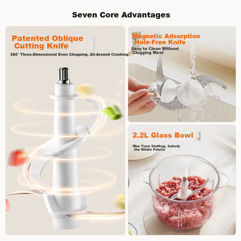 Joyoung Home Use 2.2L Electric Meat Grinder, Multifunctional Food Processor, Mincing Machine for Dumpling Filling And Garlic Paste, Stainless Steel S22-LA355
