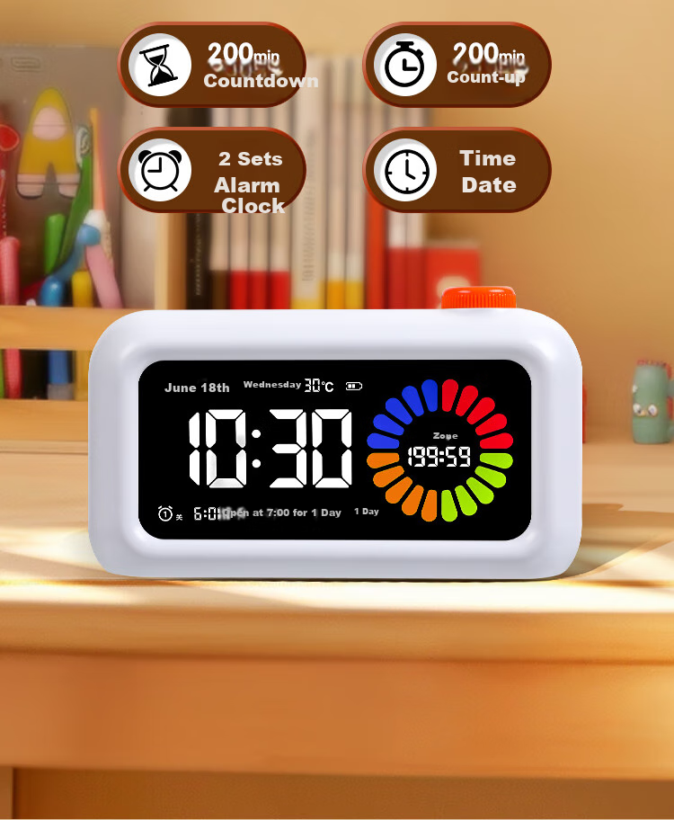 Compas Student Color Screen Visual Timer Alarm Clock, Children's Time Management Tool, Countdown Self-Discipline Reminder, Exam And Postgraduate Entrance Exam Timer, 4-Color Zoned Stationery, White Birthday Children's Day Gift 5
