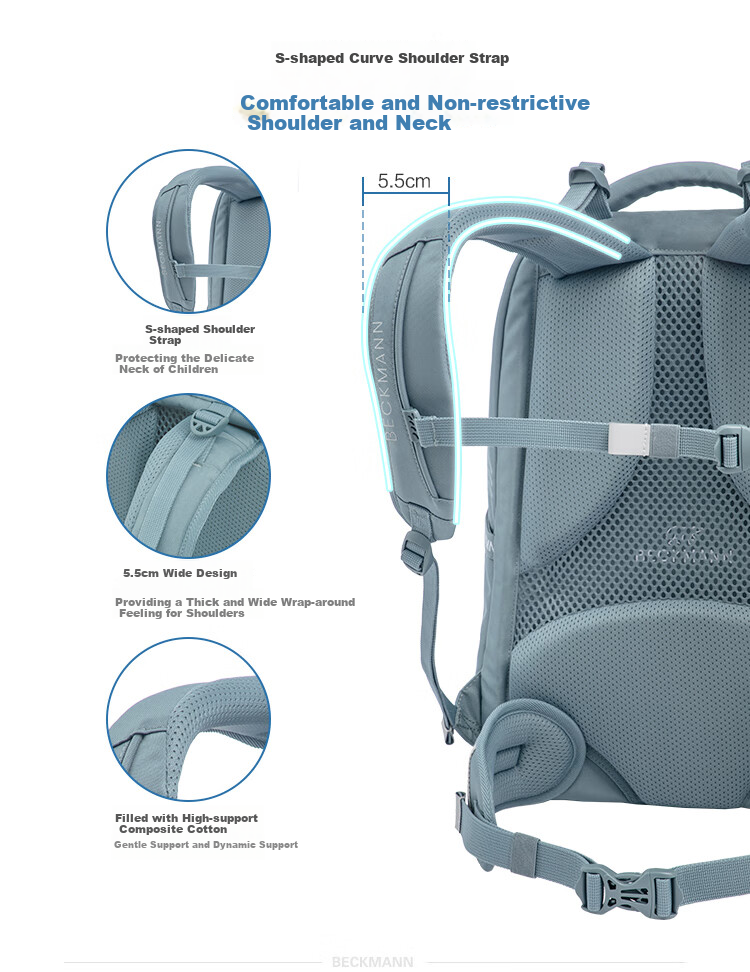 Beckmann Norwegian Backpack for Middle And High School Students, Large Capacity, Reduced Burden, Spine Protection, Suitable for Male And Female Students in Grades 7-9 12