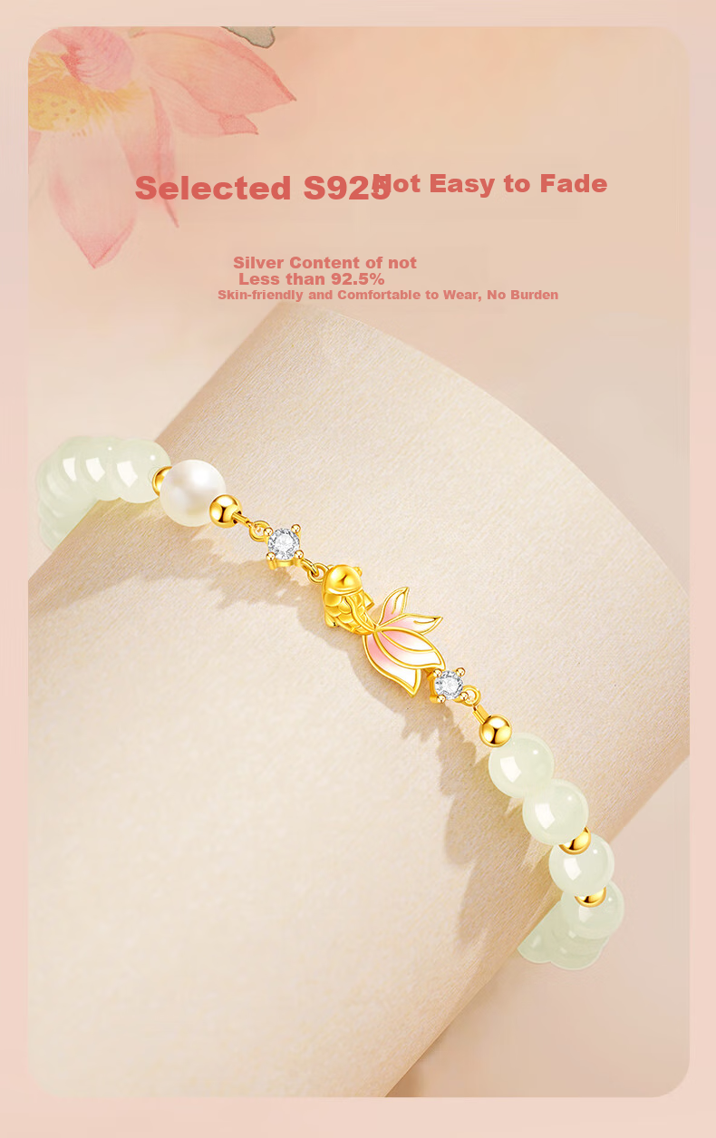GLTEN Lucky Koi And Hetian Jade Bracelet, Pure Silver Bracelet for Women, New Style Birthday Anniversary Gift for Girlfriend Or Wife 5