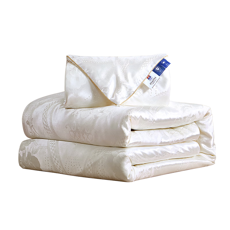 FUANNA Silk Comforter, 100% Mulberry Silk Winter Quilt, Thickened Double-Layer Comforter for Winter, Single Size Approximately 6.4 Jin (3.2 Kg), 152*210cm, White