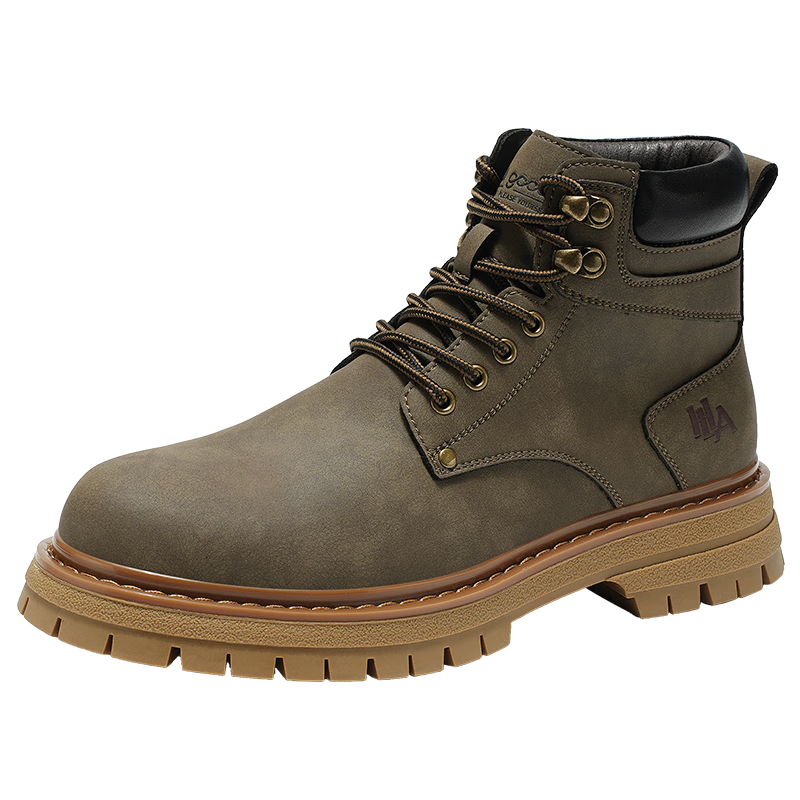 HLA Couple Boots, Yellow Boots for Men, Comfortable Thick-Soled Martin Boots, Men's Style T249, Khaki Color, Size 43