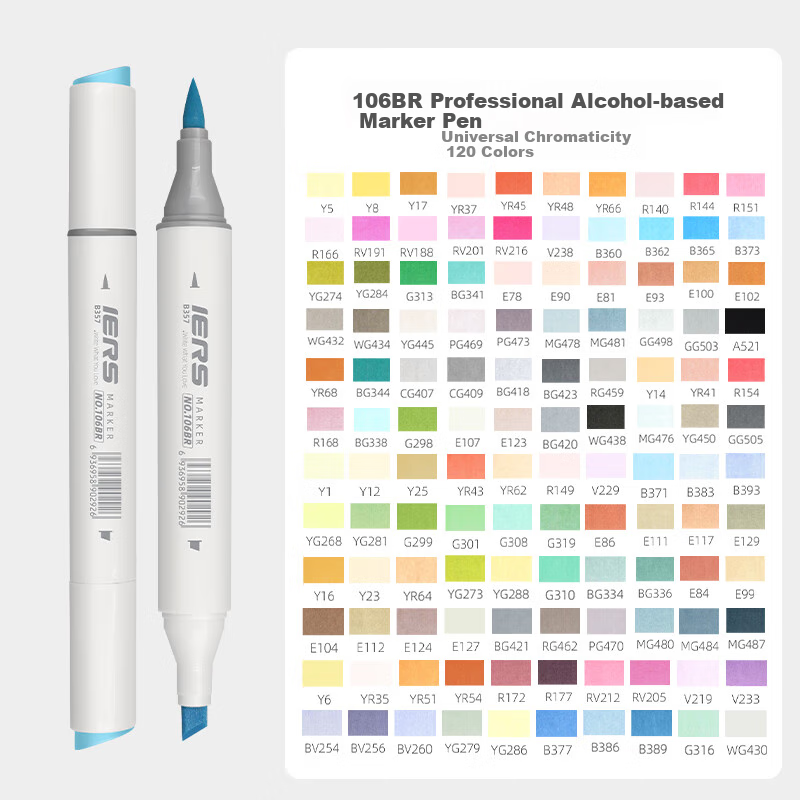 Aiersi IERS106BR Dual-Tip Alcohol-Based Markers, Universal 120-Color Set, Art Sketching Watercolor Pens, Art Education Drawing Brushes