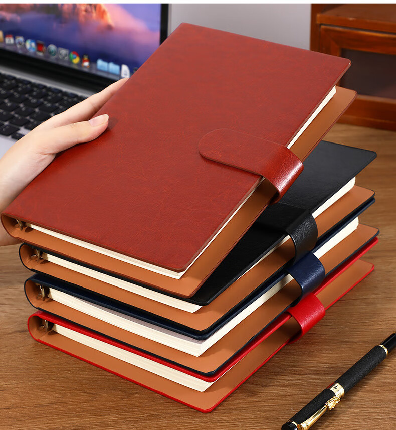 Jiaranheng Business Premium Thickened A5 Leather Cover Loose-Leaf Notebook with Buckle Office Meeting Notes Simple Diary Detachable Journal Blue 9