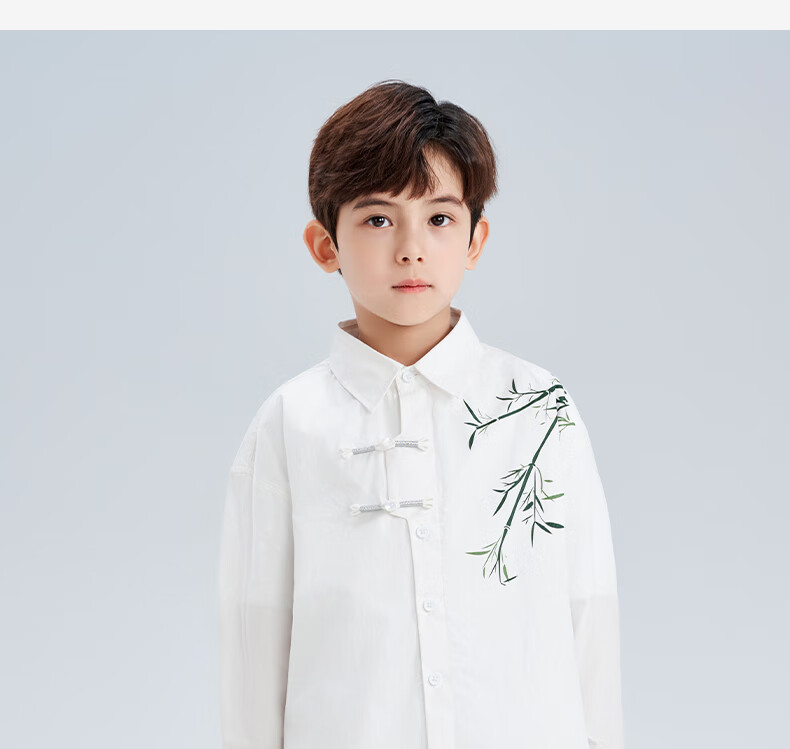 Luomeng Children's Chinese-Style Jacket, New Traditional Boys' Shirt, Versatile Spring And Autumn Bamboo Casual Shirt for Boys, White, Size 140 20