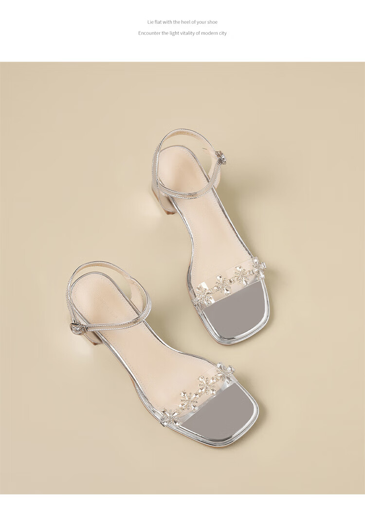ZHR Zese Women's Summer Elegant Style Chunky Heel Single Strap Sandals French Style Outdoor Shoes KN137 Silver Size 39 16