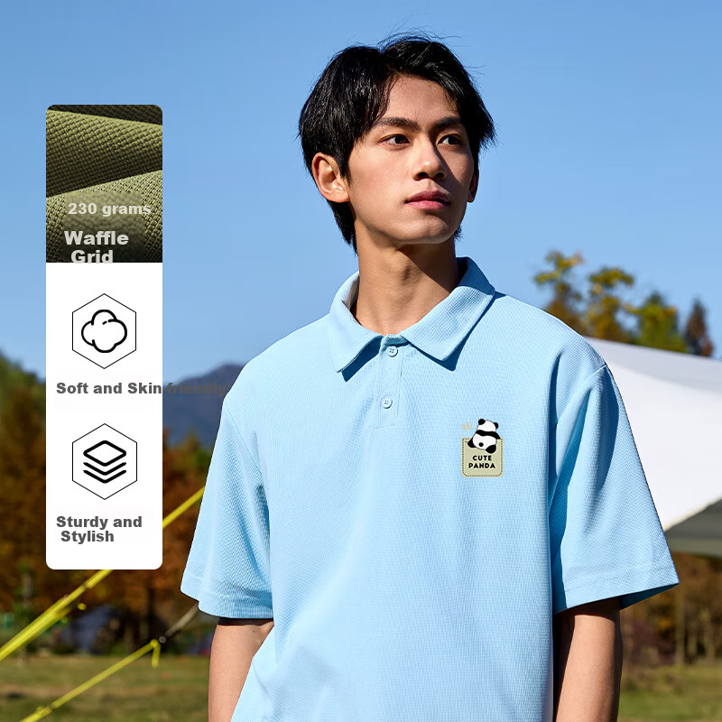Baleno S&K Series Waffle Men's Polo Shirt, Summer Cartoon Print Collar Top, Youth Simple Style Short Sleeve