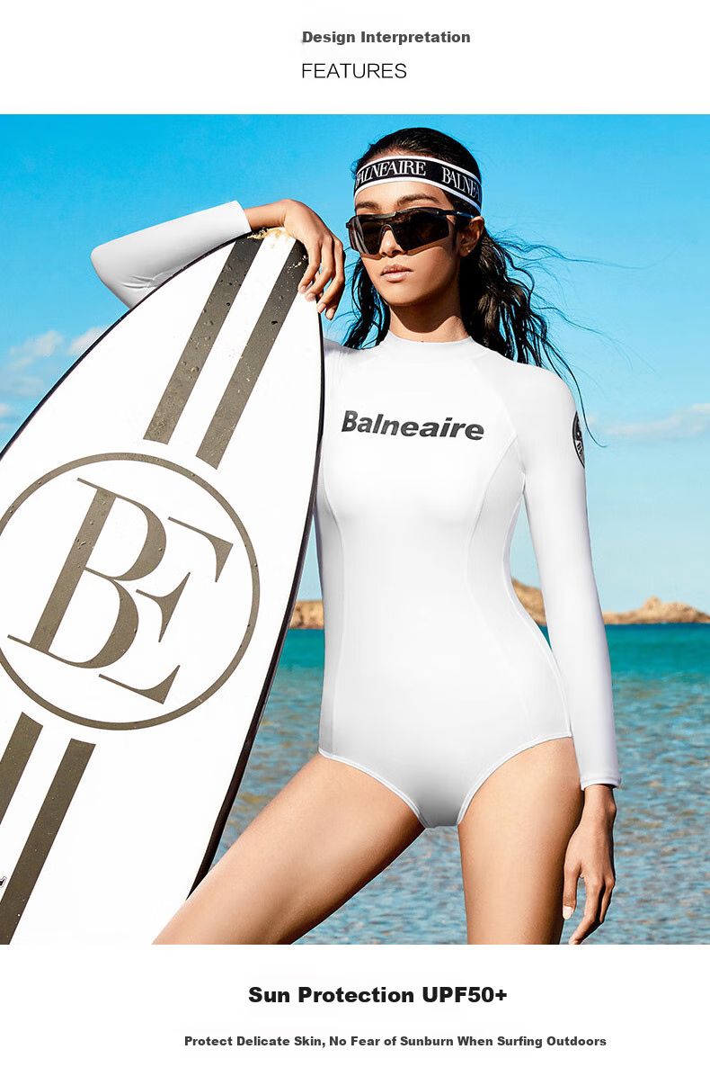 BALNEAIRE Fashion Series One-Piece Swimsuit for Women, Stylish Slimming Long Sleeve Sun Protection Beach Hot Spring Swimwear 61502 M 2