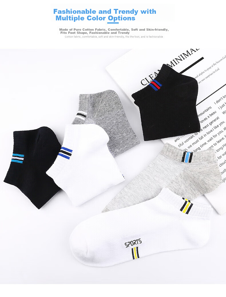 LangSha Men's Pure Cotton Short Socks, Breathable Mesh Boat Socks for Summer, Thin Casual Cotton Socks, 6 Pairs Per Pack 5