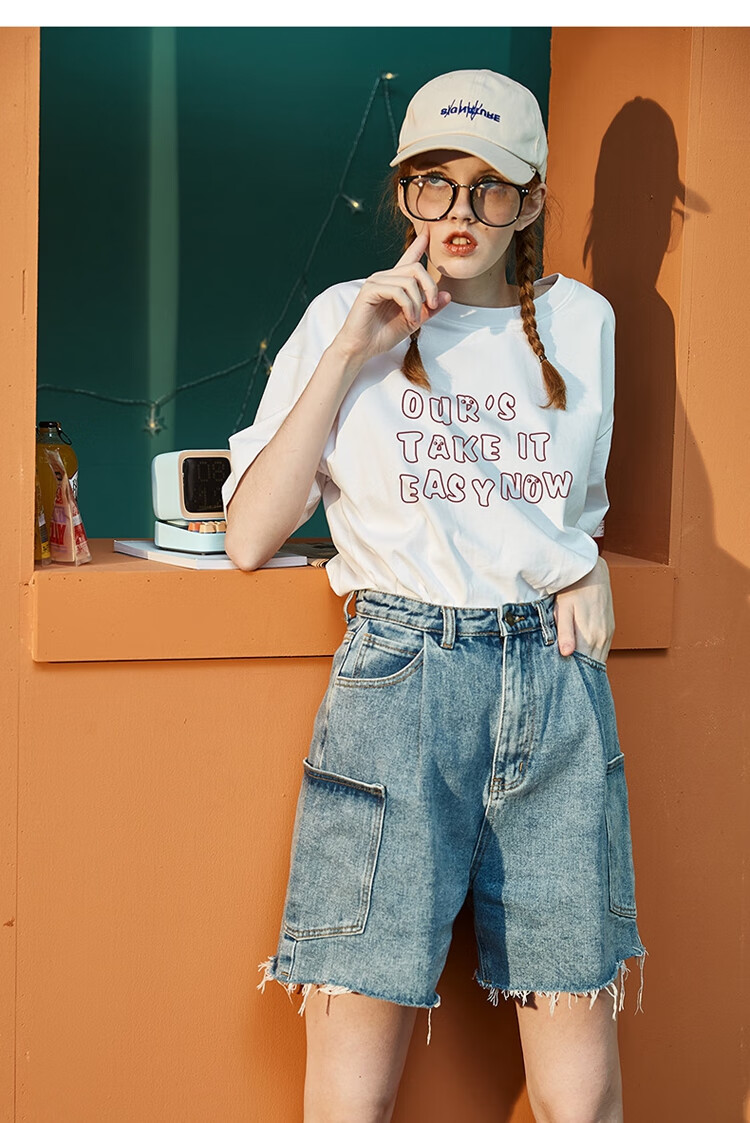 TonLion 2025 Summer Women's Front Chest Print Round Neck Short-Sleeve T-Shirt, Off-White, M 5