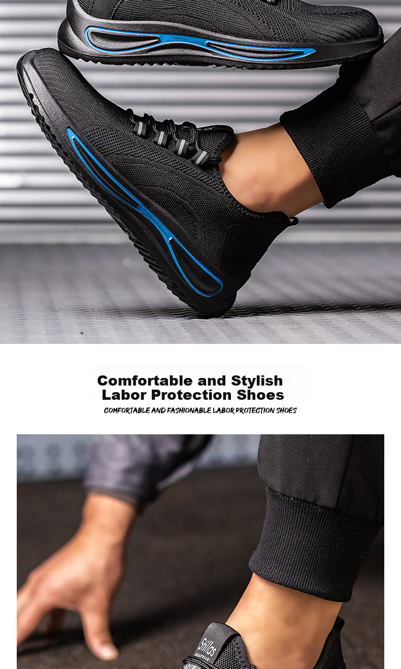 LAOGUANJIA Men's Safety Shoes with Steel Toe, Anti-Smashing, Puncture-Resistant, Flyknit Breathable Comfortable Solid Wear-Resistant Work Site Safety Shoes 356 Size 37 11