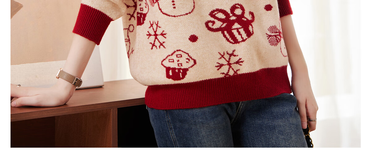 PinCai Knitted Sweater for Women, Round Neck, Retro And Gentle, Suitable for Outdoor Wear, Christmas Style, Lazy And Soft Knit Sweater P144Z9008 28