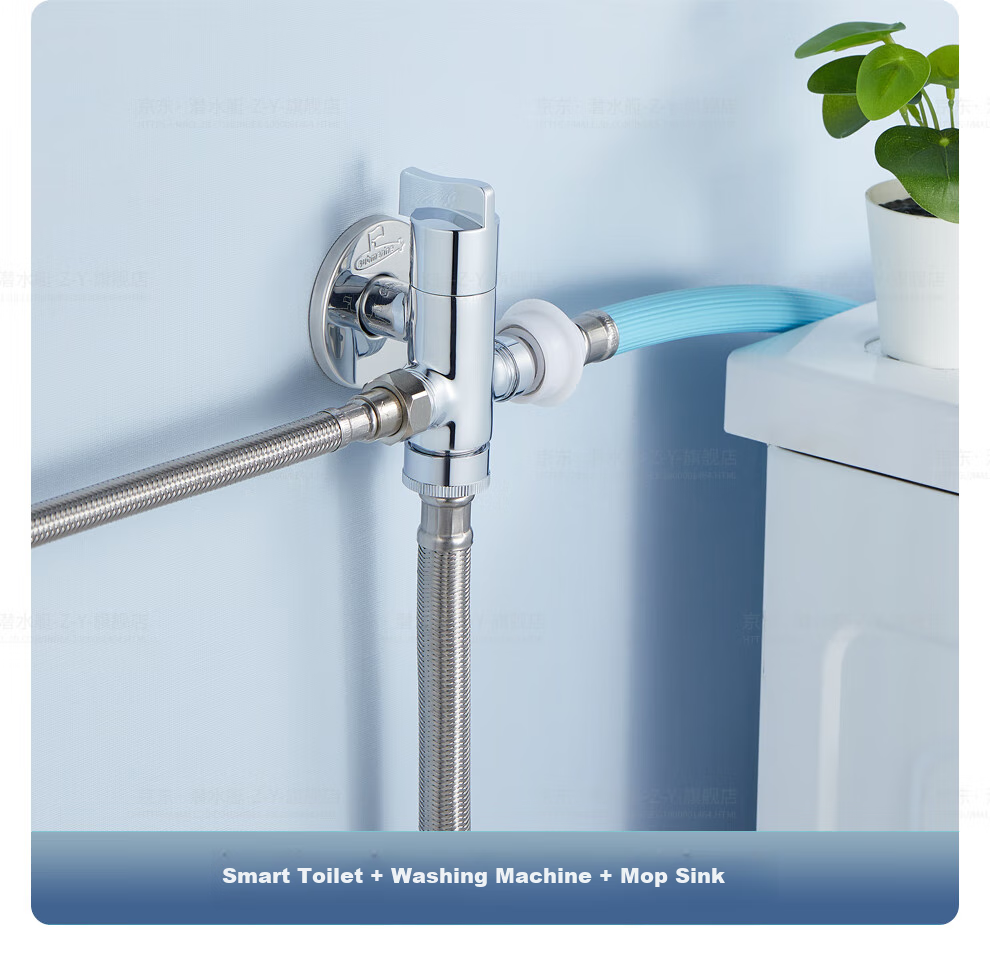 Submarine F2404, One-In Three-Out Angle Valve, Four-Way Thickened Brass Chrome-Plated Ceramic Valve Core, Double 4 Points Single 6 Points Outlet 8