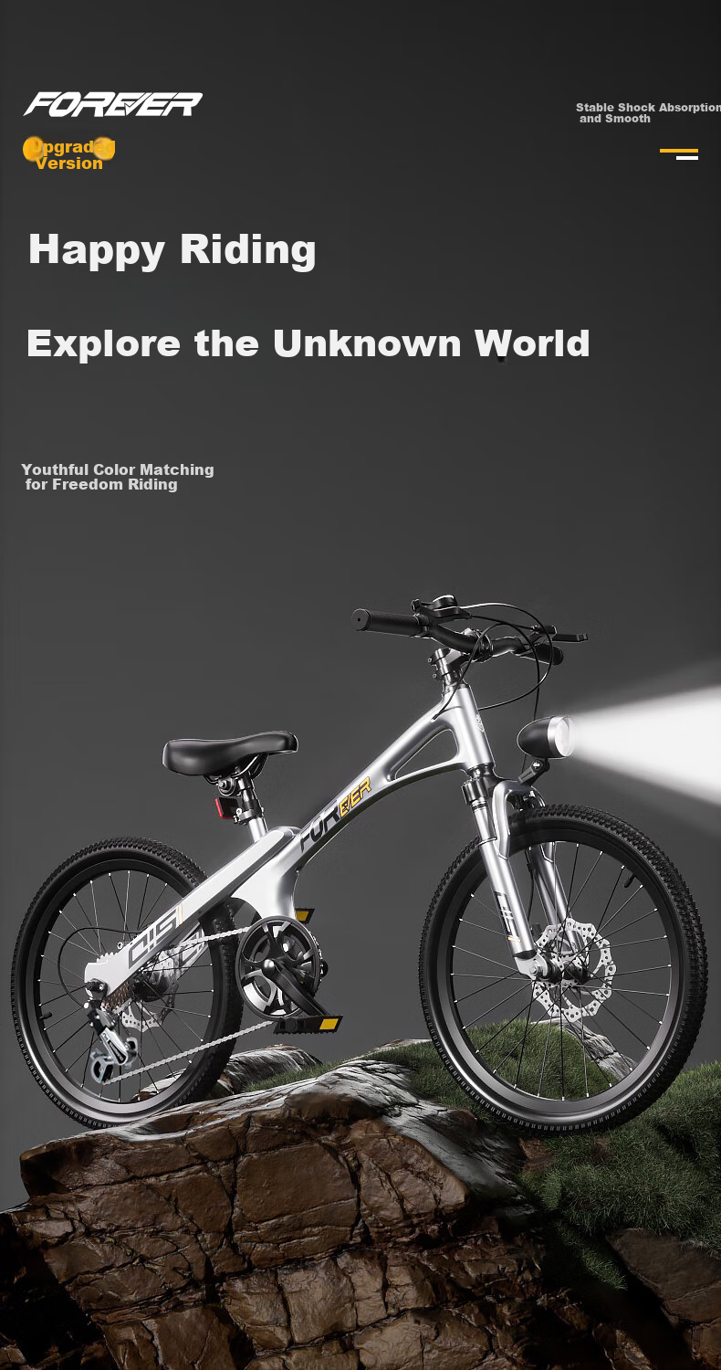 FOREVER Children's Bicycle for Older Kids 6-12 Years Old, Magnesium Alloy Gears Mountain Bike for Boys And Girls, Student Bicycle, 20-Inch Silver Color 1