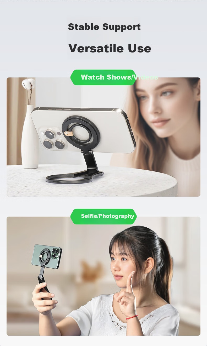FANAUE Magnetic Phone Stand with Ring Holder, Back Patch, Desktop Phone Stand, Live Streaming Multi-Functional Rotating Magnetic Phone Holder, Ultra-Thin Portable Foldable Stand MS-02 4