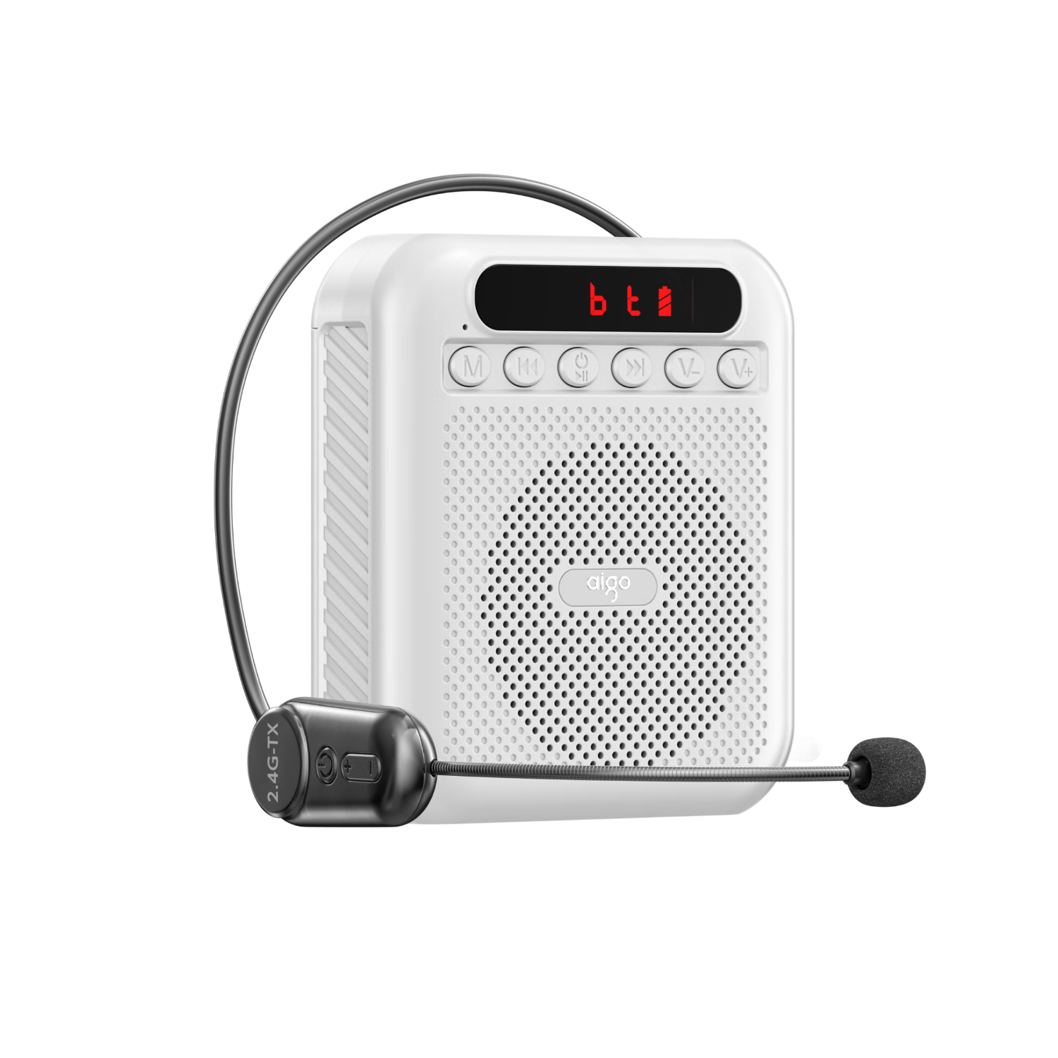 Aiguozhe A151 Wireless Digital Display Version, Xiaomibing Amplifier Teacher Loudspeaker Tour Guide Waist-Mounted Microphone Bluetooth Speaker Mini Megaphone Portable Lectern Large Volume White