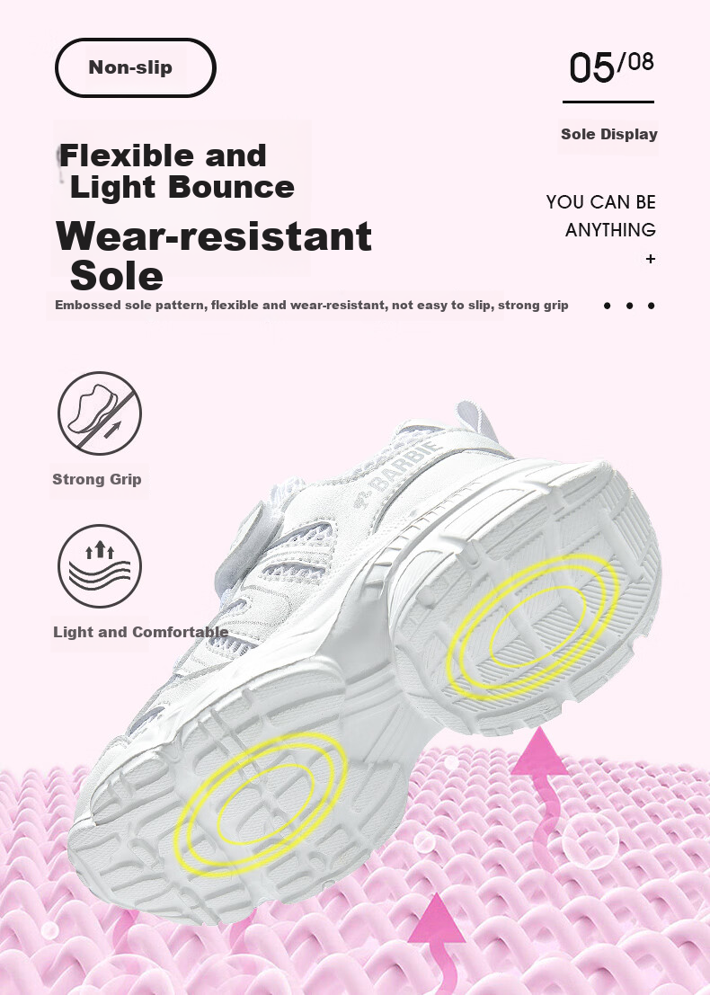 Barbie Girls' Summer Mesh Shoes, Breathable Dad Shoes, Student White Sneakers, Sports Shoes DA6702, White, Size 32 10