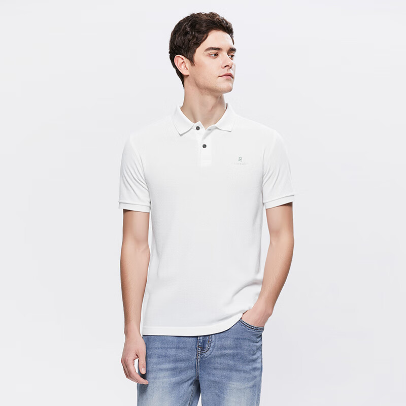 MONTAGUT Summer Men's Business Short-Sleeve Polo Shirt with Collar, Silk-Blend Cool-Feel T-Shirt, Breathable, White, 3XL/56