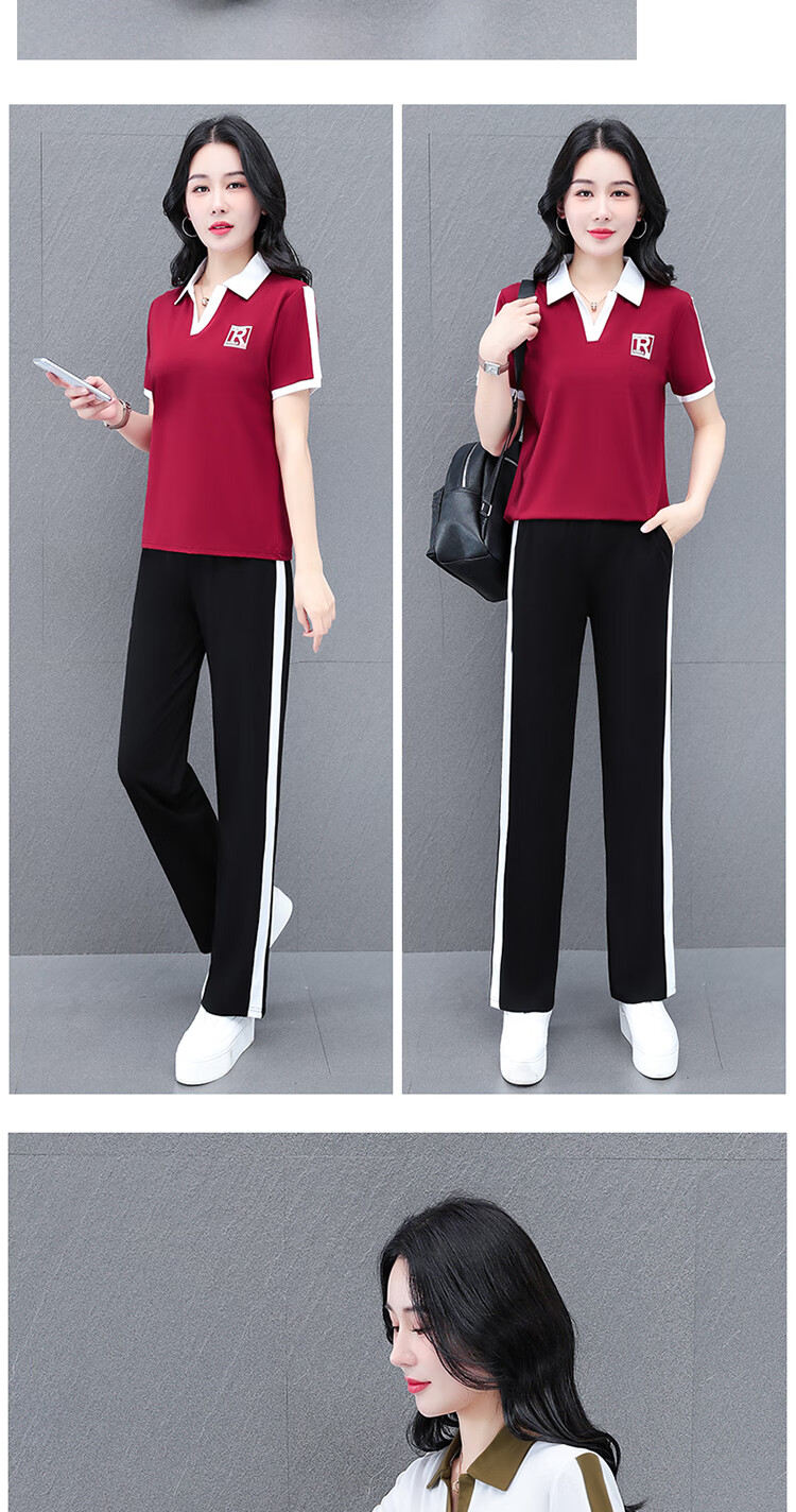 Woodpecker Ice Silk Sports Set for Women Summer Plus Size Fashion Casual Versatile Middle-aged Mom Two-piece Set Black XL 9