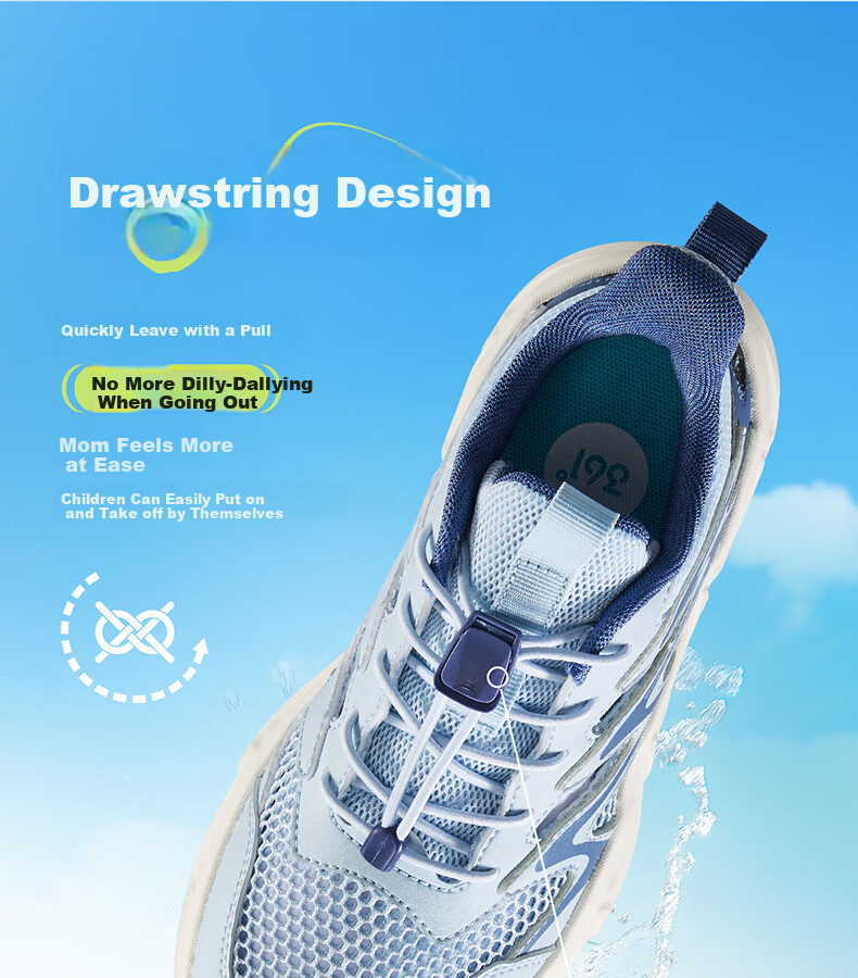 361° Children's Shoes, Kids' Sports Shoes, Summer Boys' Lightweight Shock-Absorbing Outdoor Breathable River Tracing Shoes, Blue, Size 38 10